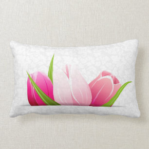 Almofada Lombar Tulipas Cor-de-rosa Damascos Brancos Fundo