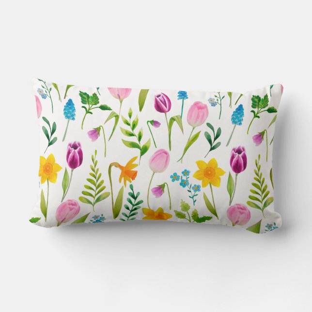 Almofada Lombar Tulipas Flor Padrão Sem Costura (Verso)