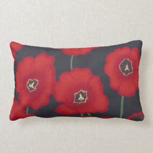 Almofada Lombar Tulipas vermelhas brilhantes no preto,