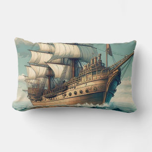 Almofada Lombar Uma Pintura De Um Navio Com As Velas Para Baixo- 5