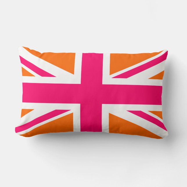 Almofada Lombar Union Jack laranja e rosa (Frente)