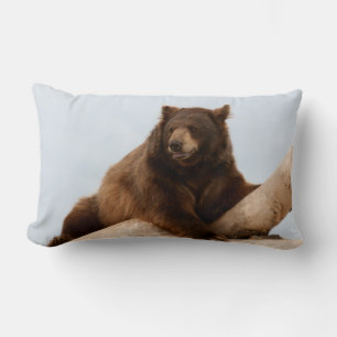 Almofada Lombar Urso Grande Marrom em um Log