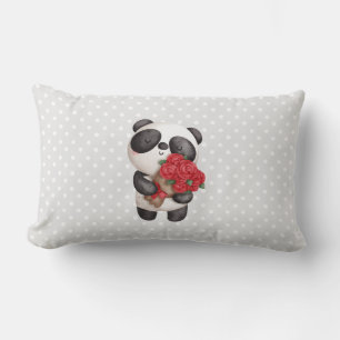 Almofada Lombar Urso Panda Fofo com Buquê de Rosas