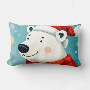 Almofada Lombar Urso Polar Fofo Vestindo Chapéu e Cachecol de Papa