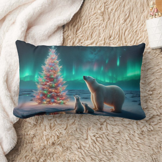 Almofada Lombar Urso Polar Mãe Cubs Árvore De Natal Aurora Boreali (Cobertor)