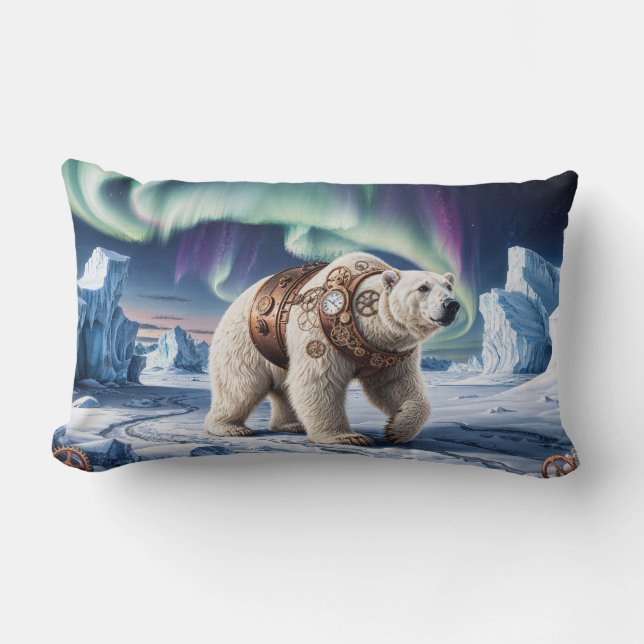Almofada Lombar Urso Polar Steampunk e Arte Aurora (Frente)