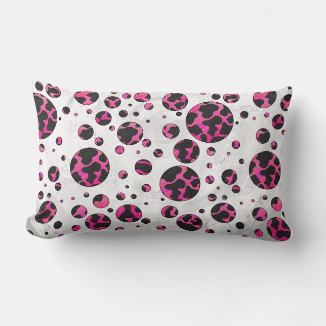 Almofada Lombar Vaca de Bolinhas Impressão Rosa Choque e Preto (Frente)