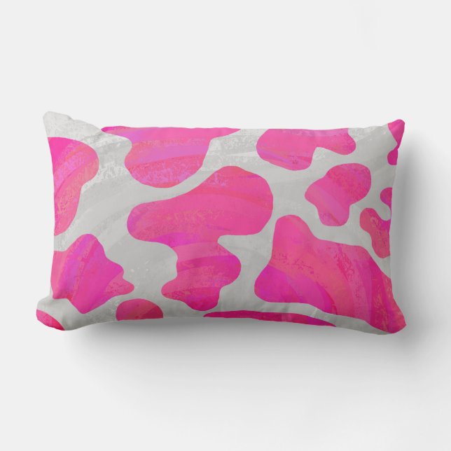 Almofada Lombar Vaca Impressão Rosa Quente e Branco (Frente)