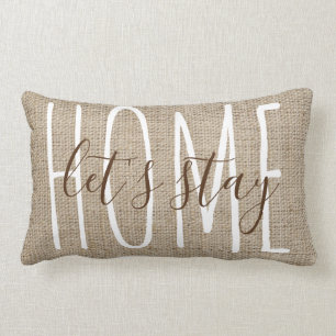 Almofada Lombar Vamos Permaneça Em Casa Burlap Chic Rustic Parece 