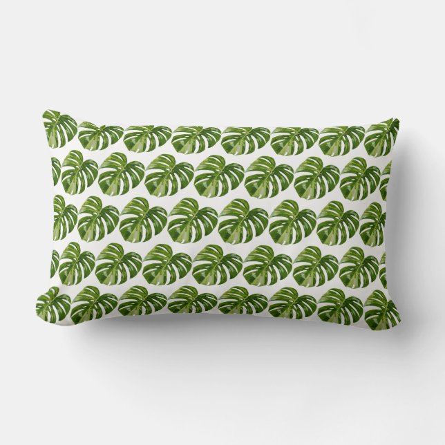 Almofada Lombar Variegated Monstera Albo Leaf Pillow Decor (Frente)