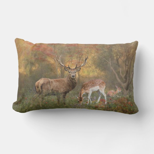 Almofada Lombar Veados na tapeçaria de pôster triptico da floresta (Frente)