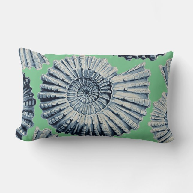 Almofada Lombar Verde de mar dos Seashells da espiral do cinza (Frente)