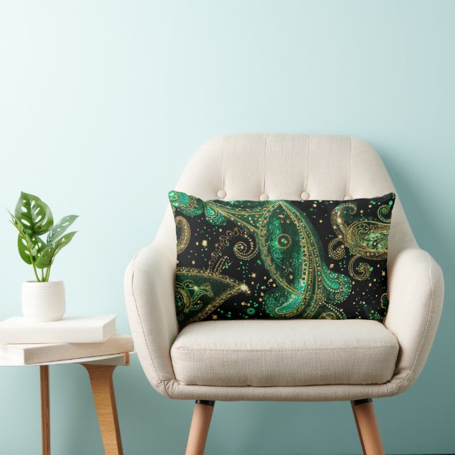 Almofada Lombar VERDE ESCURO & Dourado VISUAL COM GLITTER TEMA IRL (Cadeira)