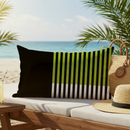 Almofada Lombar Verde limão Preto-Preto com Bloco de Cor Moderno