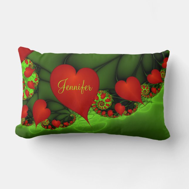 Almofada Lombar Verde limão Vermelho Abstrato Moderno Nome Fractal (Frente)