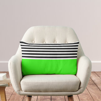 Almofada Lombar Verde neon com riscas brancas e pretas