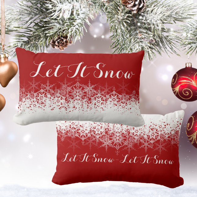 Almofada Lombar Vermelho e Branco, Floco de Neve, Que Neve, (Red and White, Snowflake, Let It Snow, Lumbar Pillow)