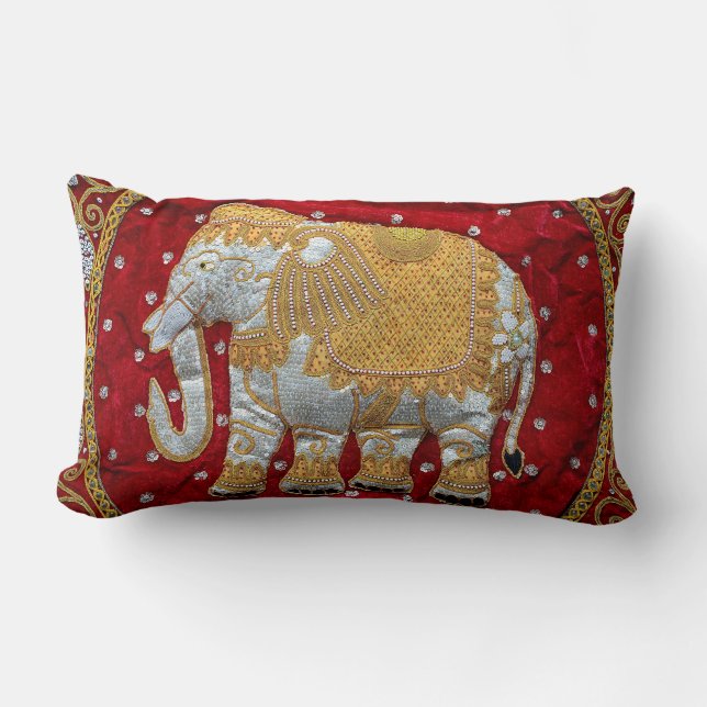 Almofada Lombar Vermelho Embellished e ouro do elefante indiano (Frente)