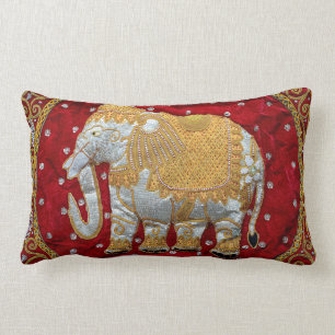 Almofada Lombar Vermelho Embellished e ouro do elefante indiano