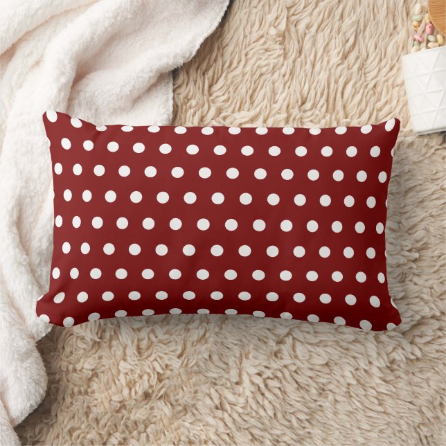 ALMOFADA LOMBAR VERMELHO ESCURO COM BOLINHAS BRANCAS PERSONALIZADO (Cobertor)