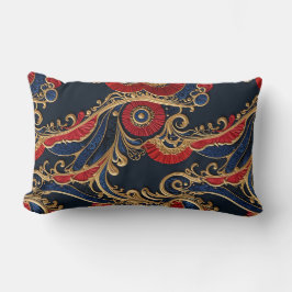 Almofada Lombar Vermelho Rico, Marinho, Rolagem Floral Dourada