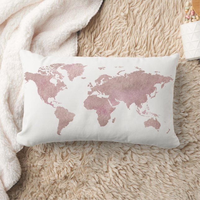 Almofada Lombar Viagem de Mapa Mundial de Cores Douradas, Rosa, (Cobertor)