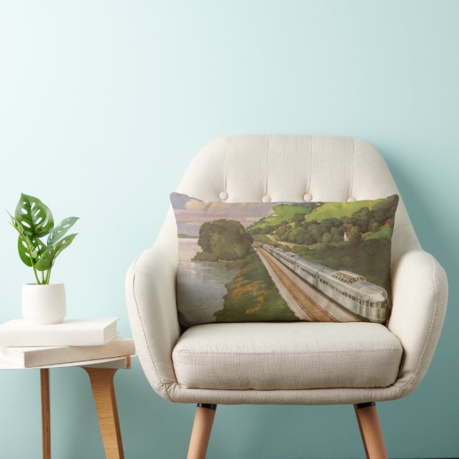 Almofada Lombar Viagem de Trem Antigo, Locomotiva no Campo (Cadeira)