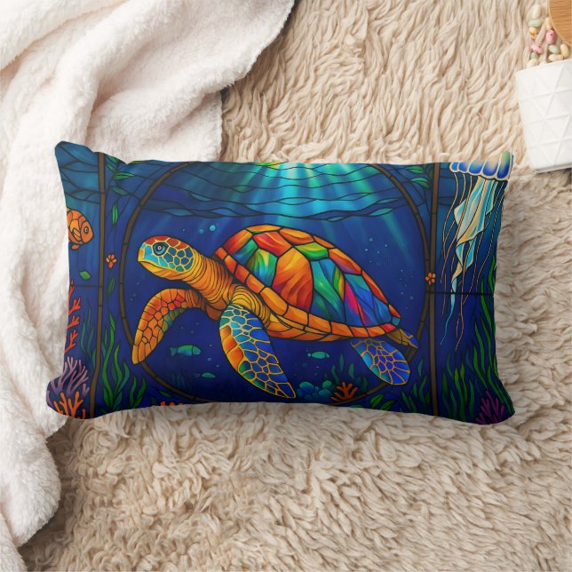 Almofada Lombar Vibrant Stained Glass Sea Turtle Ocean Design (Cobertor)