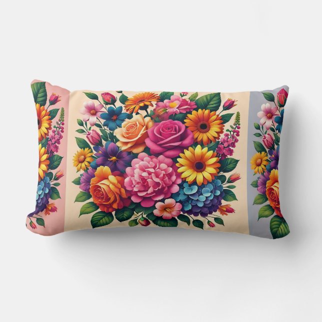 Almofada Lombar Vibrantes Zinnias e Cosmos Floral Design (Frente)