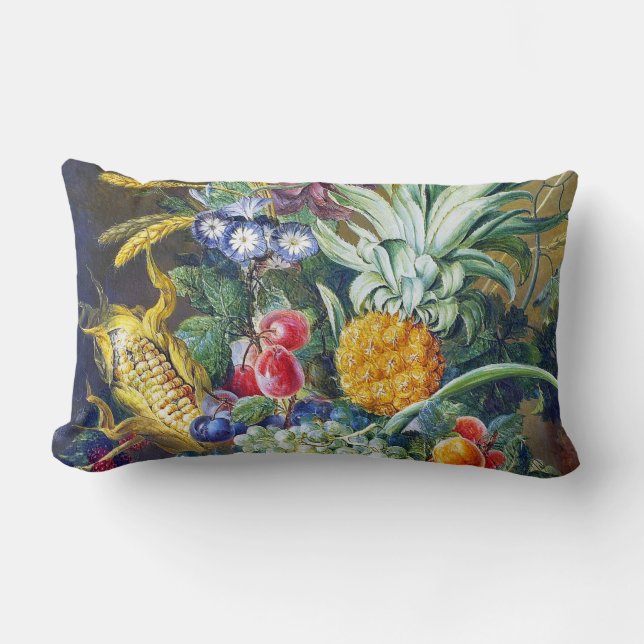 Almofada Lombar Vida Estática com Milho, Fruta e Flores Azuis (Frente)