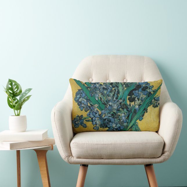 Almofada Lombar Vincent van Gogh - Vaso com Íris Fundo Amarelo (Cadeira)
