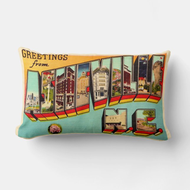 Almofada Lombar Vintage Asheville NC Postcard Throw Pillow (Frente)