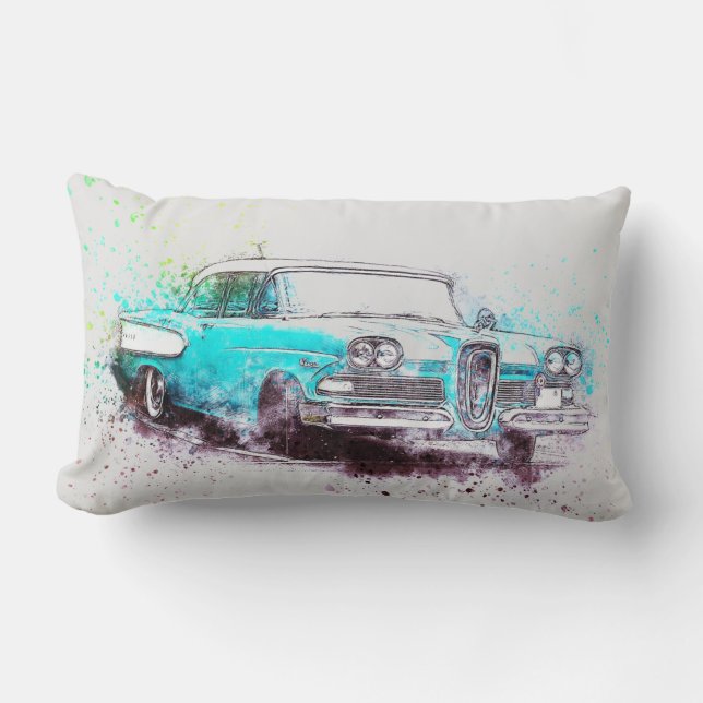 Almofada Lombar Vintage Blue & White Car (Frente)