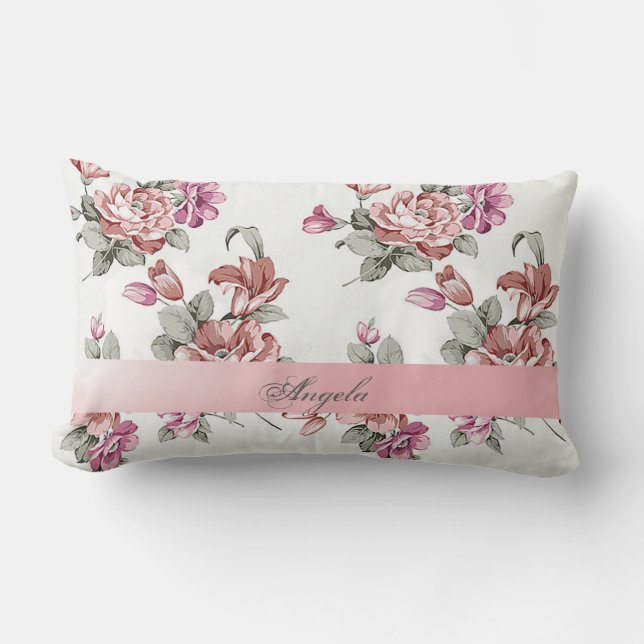 Almofada Lombar Vintage Chic Girly Flowers Personalizado (Frente)