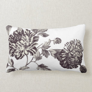 Almofada Lombar Vintage de bronze & branco Toile floral botânico