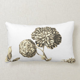 Almofada Lombar Vintage Dourado & branco Toile floral botânico