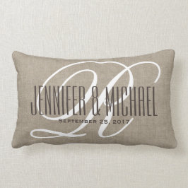 Almofada Lombar Vintage Linen Olhe com Monograma Branco