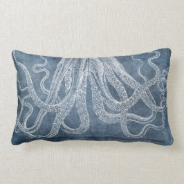 Almofada Lombar Vintage Octopus Twilight Blue Denim Watercolor