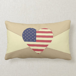 Almofada Lombar Vintage Patriotic Heart Vintage Retro Style Cream
