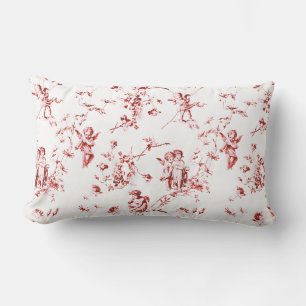 Almofada Lombar Vintage Winged Cherub Angels Flores Toile Vermelho