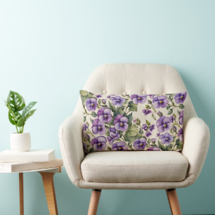 Almofada Lombar Violetas roxas em branco