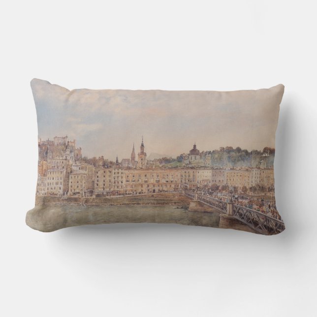 Almofada Lombar Vista de Salzburgo (por Rudolf von Alt) (Frente)