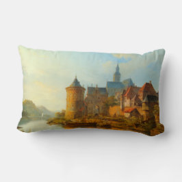 Almofada Lombar Vista de uma cidade neerlandesa ao longo do rio Re