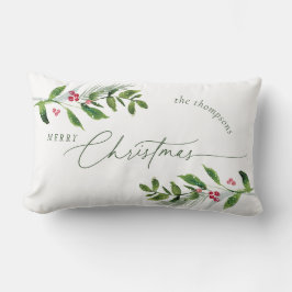 Almofada Lombar Watercolor Winter Greenery Modern Christmas