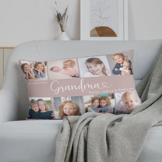 Almofada Lombar We Love You Grandma Photo Collage Heart Script (Criador carregado)