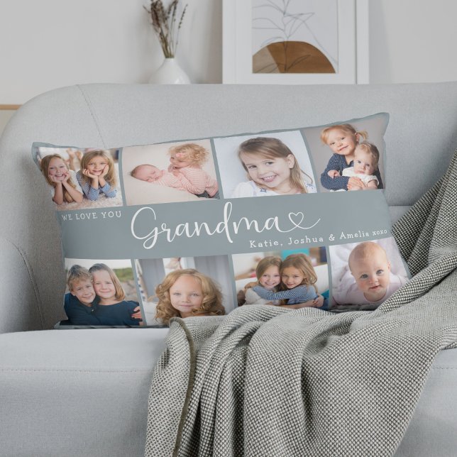 Almofada Lombar We Love You Grandma Photo Collage Heart Script (Criador carregado)