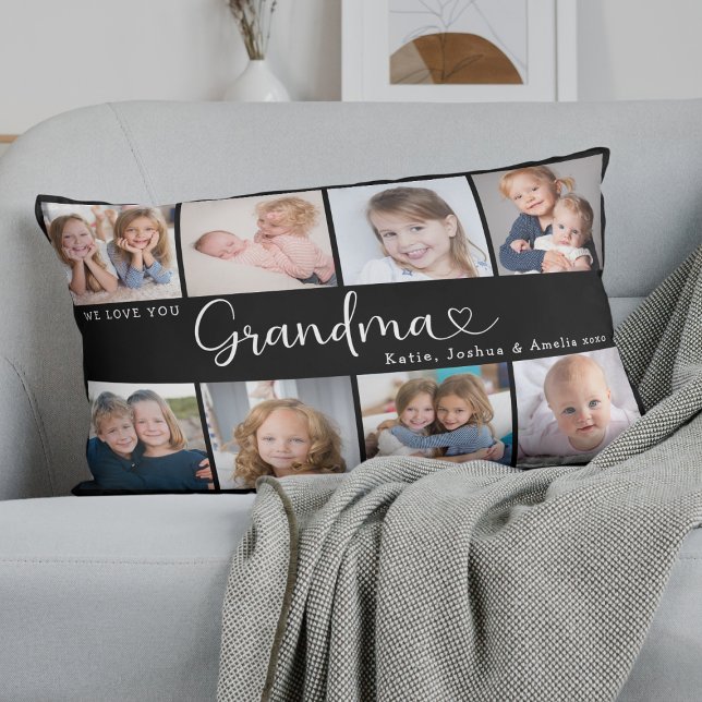 Almofada Lombar We Love You Grandma Photo Collage Heart Script (Criador carregado)