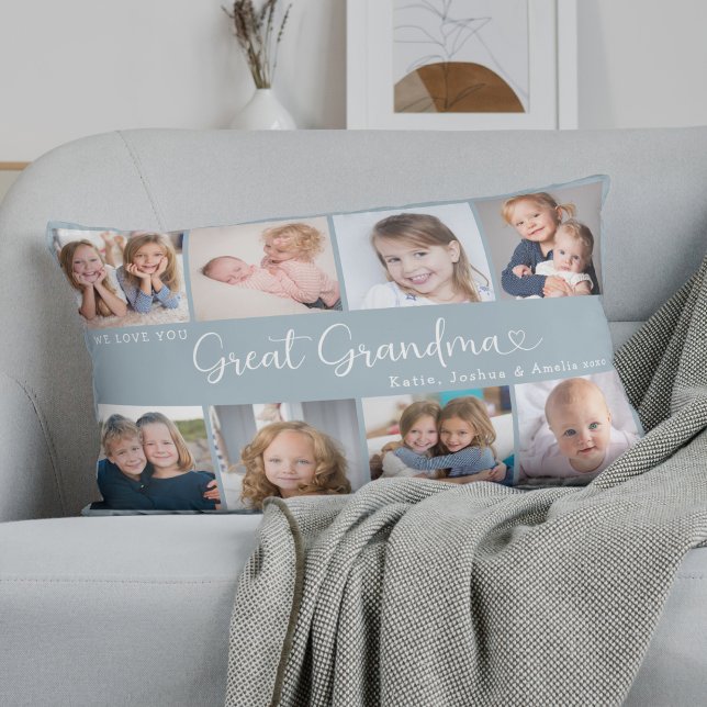 Almofada Lombar We Love You Great Grandma Photo Collage Heart (Criador carregado)