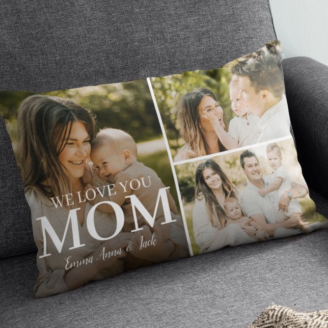 Almofada Lombar We Love You Mom 3 Photo Collage Lumbar Pillow (Criador carregado)