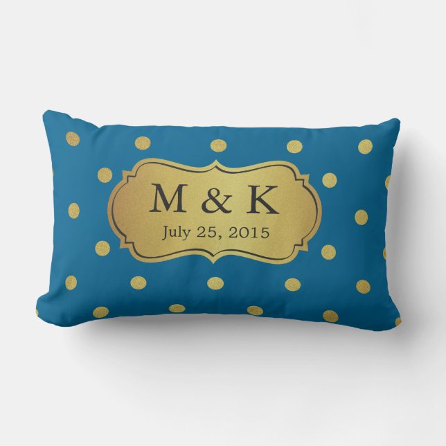 Almofada Lombar Wedding Monogrammed - bolinhas Dourados à moda (Frente)